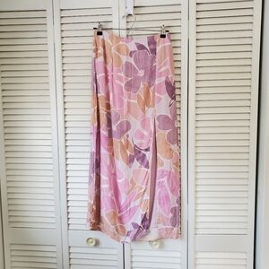 Lulus Mauve Tropical Floral Print Midi Slit Skirt Vacation Resort Women's S